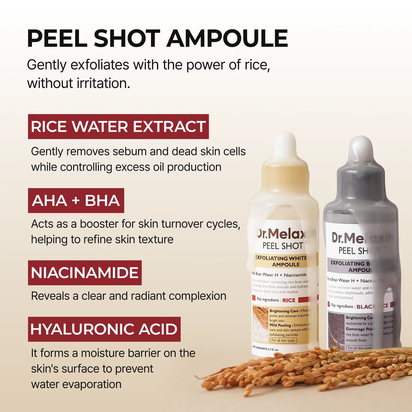 Dr.Melaxin Peel Shot - Glow Rice Peeling Ampoule, Soft Exfoliating Dead Skin Cells Remover