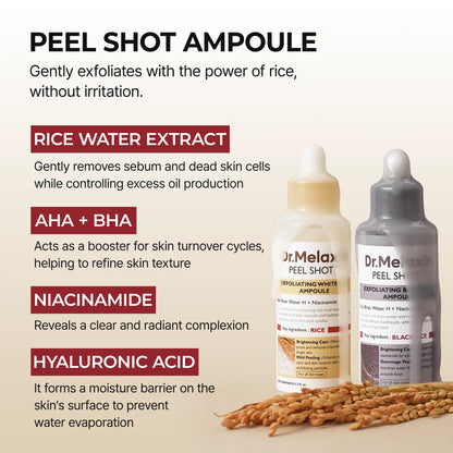 Dr.Melaxin Peel Shot - Glow Rice Peeling Ampoule, Soft Exfoliating Dead Skin Cells Remover
